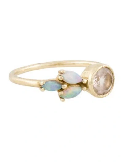Pre-owned Jennie Kwon Designs 14k Morganite, Opal & Diamond Leaf Ring In Multi