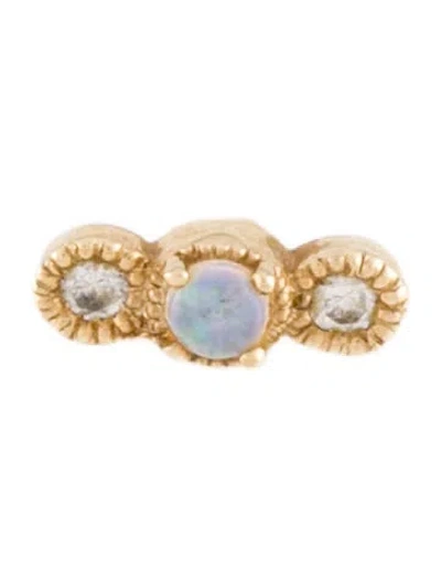 Pre-owned Jennie Kwon Designs 14k Opal & Diamond Dot Stud In Multi