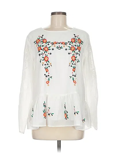 Pre-owned Jennifer & Grace Long Sleeve Blouse In White