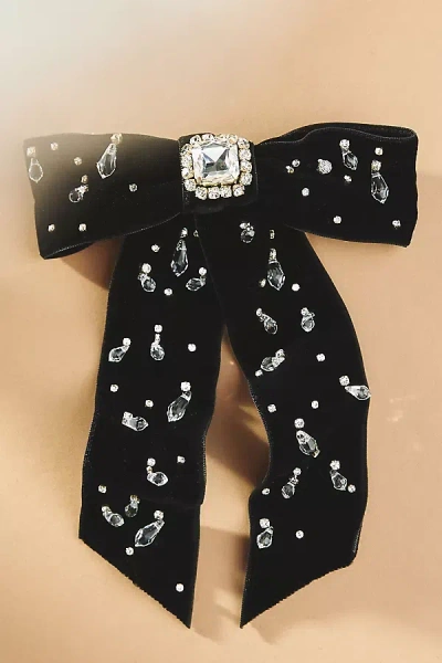 Jennifer Behr Alva Embellished Velvet Bow Barrette In Black