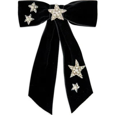 Jennifer Behr Astra Crystal Silk Velvet Bow Barrette In Black Crystal