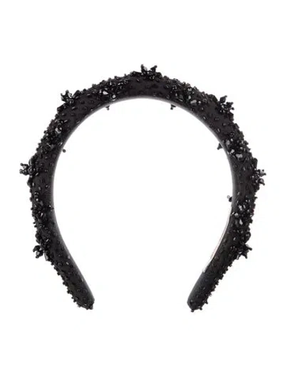 Pre-owned Jennifer Behr Beaded Floral Detail Headband In Black
