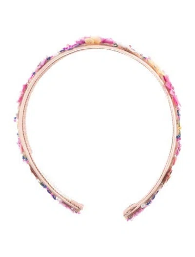 Pre-owned Jennifer Behr Beaded Satin Headband In Pink