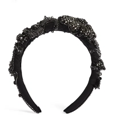Jennifer Behr Beaded Scarlette Headband In Black