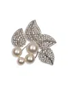 Jennifer Behr Blance Pave & Imitation Pearl Leaf Brooch In Silver