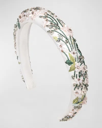 Jennifer Behr Brenley Beaded Floral Headband In Neutral