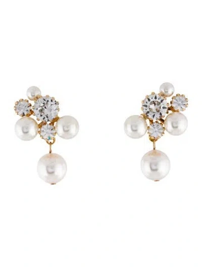 Pre-owned Jennifer Behr Crystal & Faux Pearl Bristol Drop Earrings In Clear/white