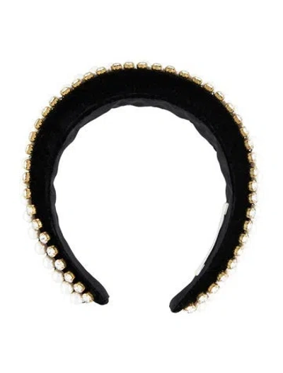 Pre-owned Jennifer Behr Crystal & Faux Pearl-embellished Satin Headband In Black/metallic