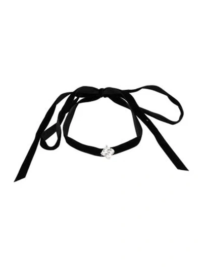 Pre-owned Jennifer Behr Crystal & Velvet Ribbon Tie Adjustable Choker Necklace, 59" In Multicolor