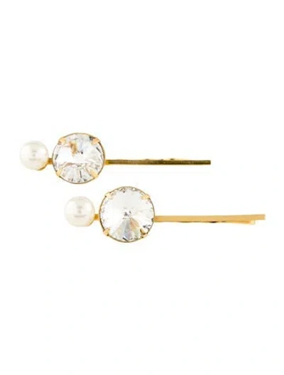 Pre-owned Jennifer Behr Crystal Embellished Hair Clip In Gold