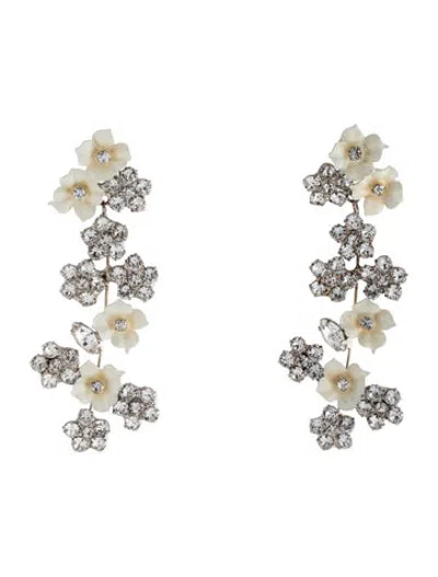Pre-owned Jennifer Behr Crystal Enamel Floral Earrings In White