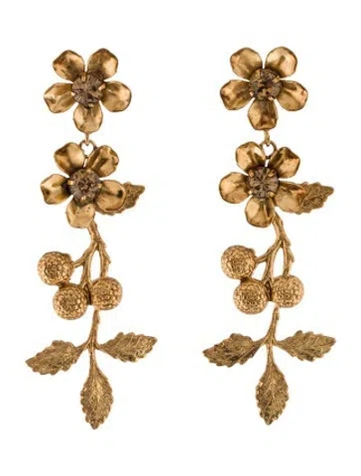 Pre-owned Jennifer Behr Crystal Floral Drop Earrings In Brown