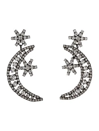 Pre-owned Jennifer Behr Crystal Moon & Star Bursts Drop Earrings W/ Tags In Clear