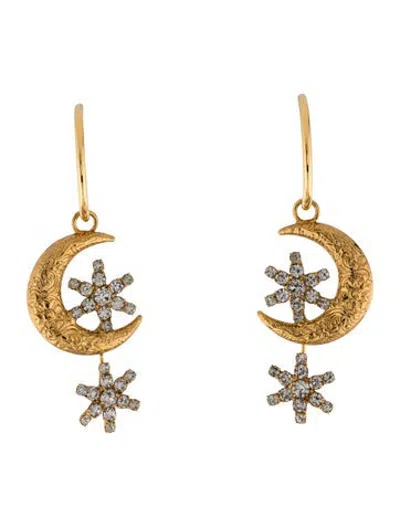 Pre-owned Jennifer Behr Crystal Moon & Starburst Hoop Drop Earrings W/ Tags In Clear