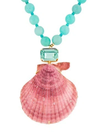 Pre-owned Jennifer Behr Crystal, Stone & Seashell 'roma' Pendant Necklace, 19" In Blue/pink