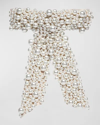 Jennifer Behr Donna Pearl Bow Barrette In White