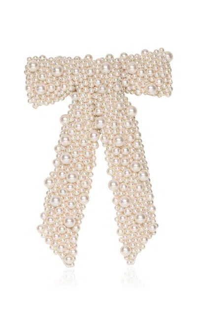 Jennifer Behr Donna Pearl-embellished Bow Barrette In White