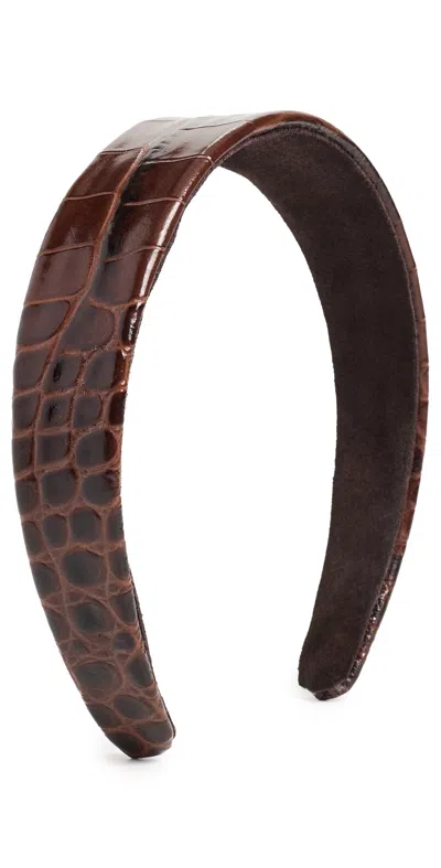 Jennifer Behr Embossed Leather Cruz Headband Brown Croc