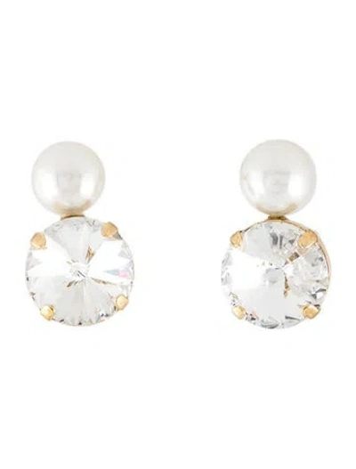 Pre-owned Jennifer Behr Faux Pearl & Crystal Demi Drop Earrings In Multicolor