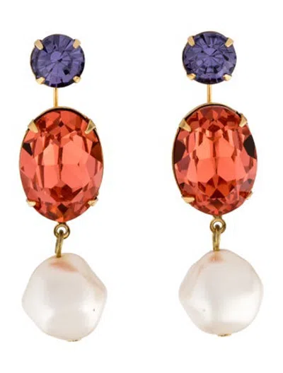 Pre-owned Jennifer Behr Faux Pearl & Crystal Drop Earrings In Multicolor