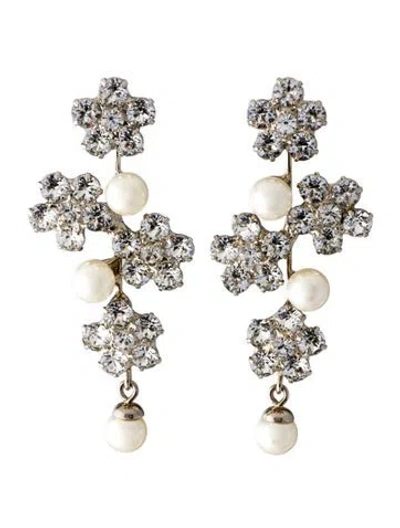 Pre-owned Jennifer Behr Faux Pearl & Crystal Drop Earrings In White