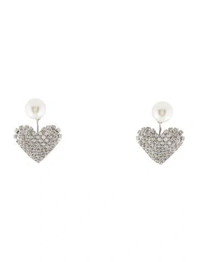 Pre-owned Jennifer Behr Faux Pearl & Crystal Heart Drop Earrings In Multi