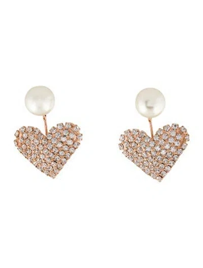 Pre-owned Jennifer Behr Faux Pearl & Crystal Heart Drop Earrings In White