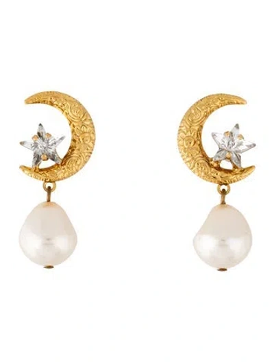 Pre-owned Jennifer Behr Faux Pearl & Crystal Lune Drop Earrings In Clear/white