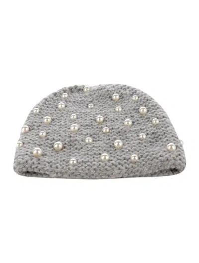 Pre-owned Jennifer Behr Faux Pearl Embellished Beanie In Gray