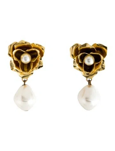 Pre-owned Jennifer Behr Faux Pearl Flower Drop Earrings In Multicolor