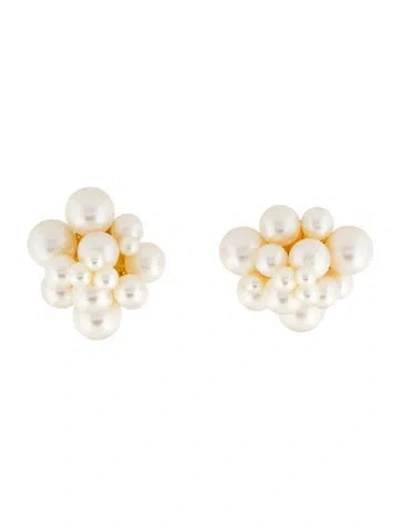 Pre-owned Jennifer Behr Faux Pearl Paula Stud Earrings In White