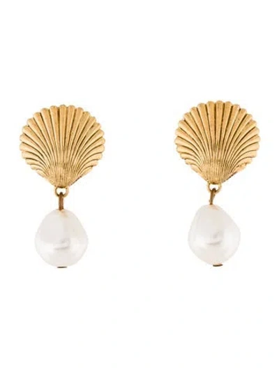 Pre-owned Jennifer Behr Faux Pearl Shell Drop Earrings In Multi
