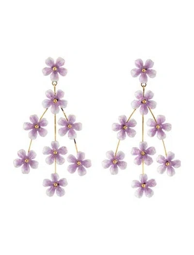 Pre-owned Jennifer Behr Floral Marlie Chandelier Earrings In Purple/white