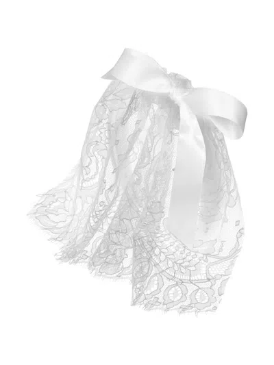Jennifer Behr Gladys Voilette Lace Bow Headband In White