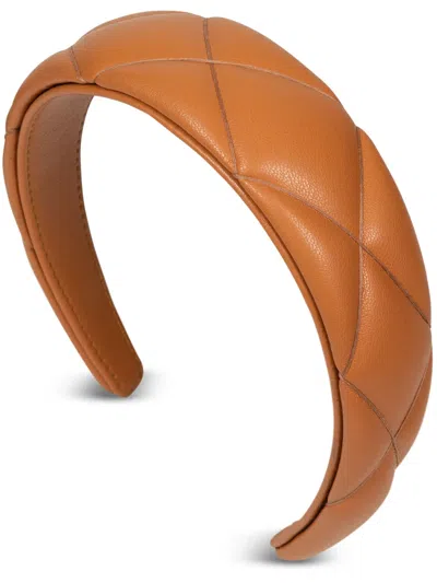 Jennifer Behr Hanna Quilted Leather Headband In Saddle
