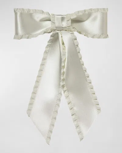 Jennifer Behr Harper Pleated Satin Bow Barrette In Cream
