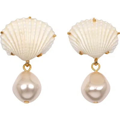 JENNIFER BEHR JENNIFER BEHR ISOLA SHELL & FAUX PEARL DROP EARRINGS