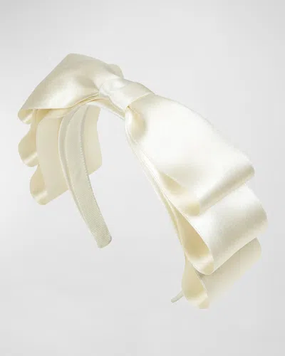 Jennifer Behr Karina Bow Satin Headband In White