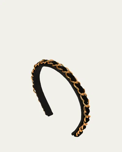 Jennifer Behr Kason 10k Gold-plated Chain Skinny Headband In Black-gold