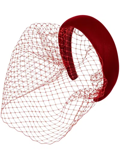 Jennifer Behr Kate Veil Velvet Headband In Red