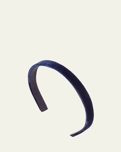 Jennifer Behr Lacey Velvet Silk Skinny Headband In Blue
