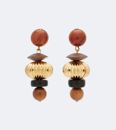 Jennifer Behr Lavon Embellished Gold-plated Drop Earrings In Brown