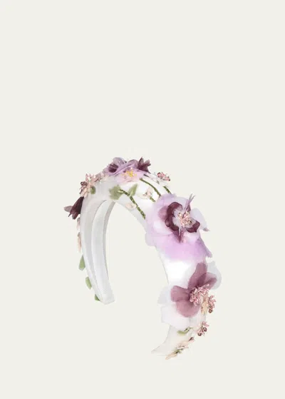 Jennifer Behr Lindy Floral Padded Silk Headband In Purple