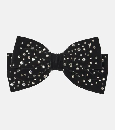 Jennifer Behr Loren Crystal-embellished Velvet Bow Barrette In Black Crystal