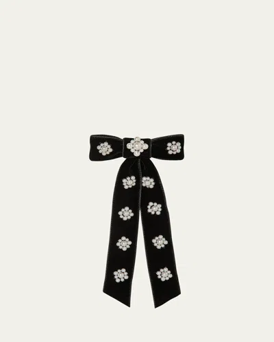 Jennifer Behr Lynette Pearly Velvet Bow Barrette In Black Pearl