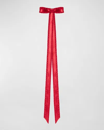 Jennifer Behr Mabel Pleated Bow Barrette In Red