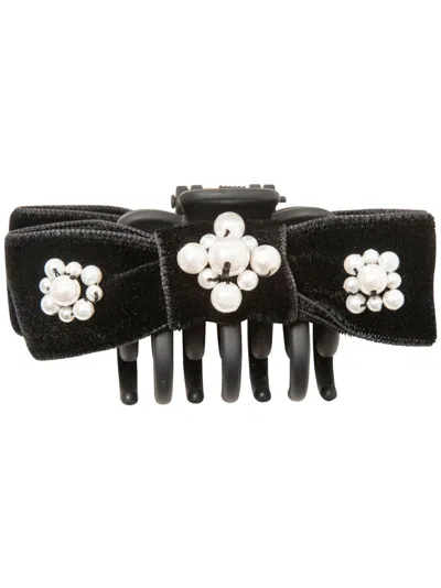 Jennifer Behr Maaggie Pearly Velvet Jaw Clip In Black Pearl