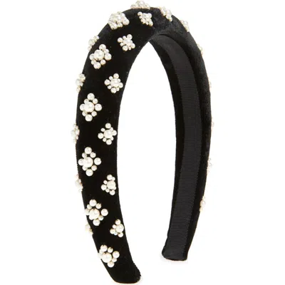Jennifer Behr Margaret Faux Pearl Velvet Headband In Black Pearl