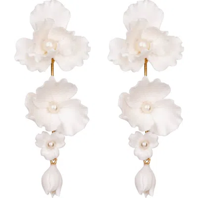 Jennifer Behr Mariam Floral & Faux Pearl Drop Earrings In Metallic