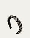 Jennifer Behr Marlena Embellished Velvet Headband In Black Crystal